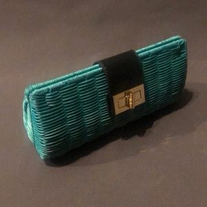 JCREW Turquoise Wicker Clutch with Buckle closure